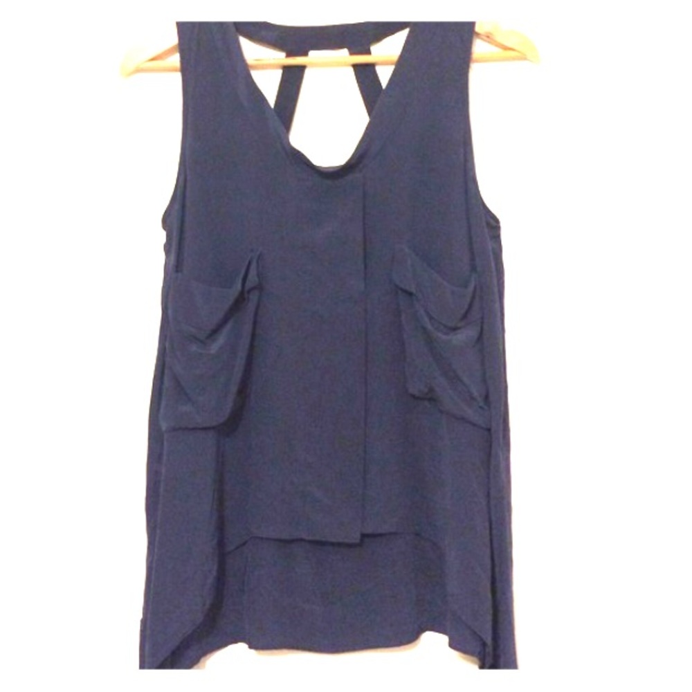 100% silk bcbgmaxazria navy top